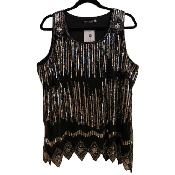 Sequen Beaded Sleeveless Top NWT size XXL Black Silver - Picture 1 of 9